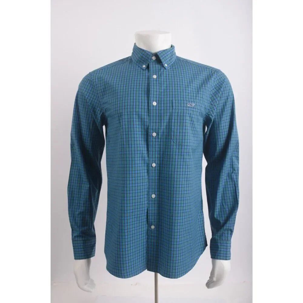 Vineyard Vines Mens Oxford Shirt Size M Blue Plaid Tartan Stretch Poplin NWT